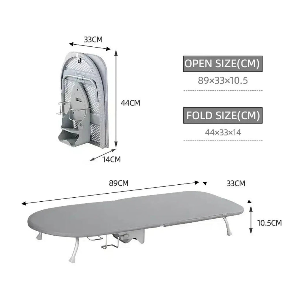 LivinH Foldable ironing board with dimensions on a white background