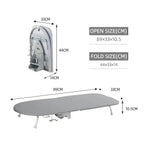 LivinH Foldable ironing board with dimensions on a white background