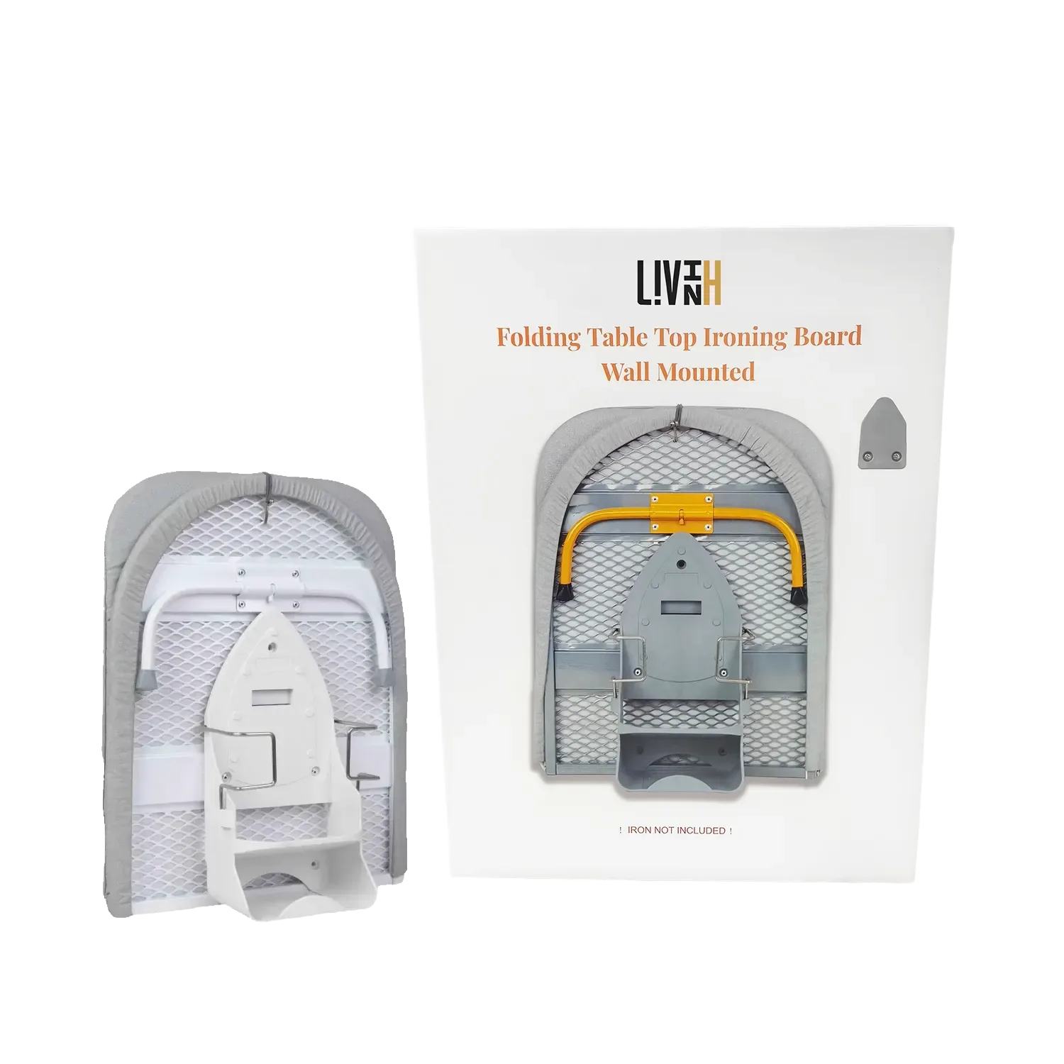 Foldable Ironing Board, Wall Mounted Foldable Ironing Board, with Iron Holder, Foldable & Adjustable, Heat Resistant & Smooth Ironing Surface, Secure Locking System (44x33x14 cm)