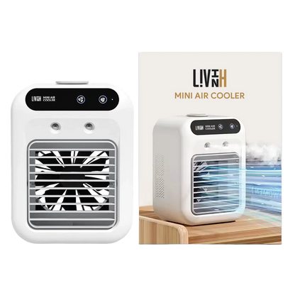 LivinH Mini air cooler with packaging on a white background