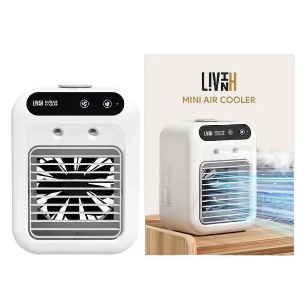 LivinH Mini air cooler with packaging on a white background