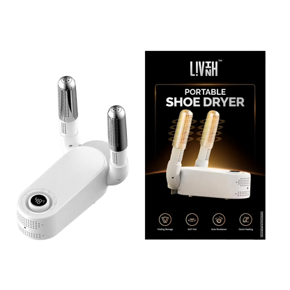 LivinH Portable Shoe Dryer with packaging on a white background