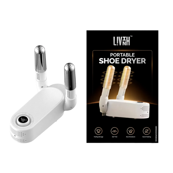 LivinH Portable Shoe Dryer with packaging on a white background